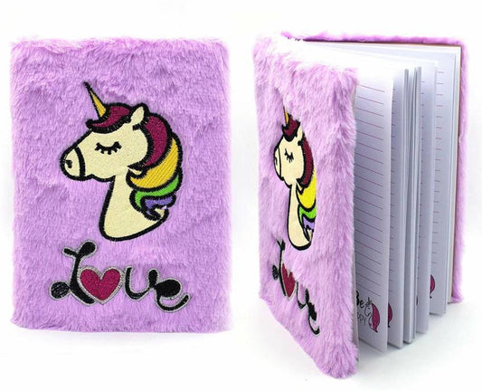 Unicorn Furry Diary for Girls Cute Soft Unicorn Fur Notebook with Ruled Page A4 Diary Ruled 180 Pages  (Multicolor)