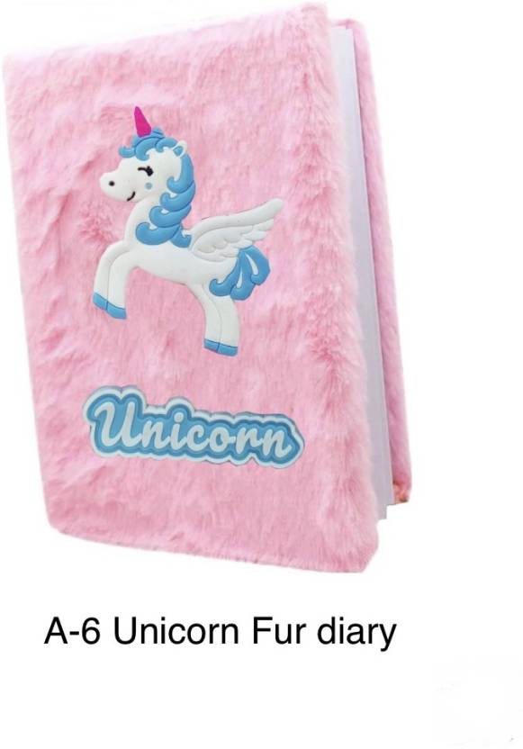 Combo-4Pcs Unicorn Fur Diary, Coin pouch, Pen and Pencil School Stationery set A6 Diary Ruled 80 Pages  (Multicolor, Pack of 4)