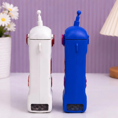 Walkie talkie shape kids sipper water bottle with straw and carry handles.